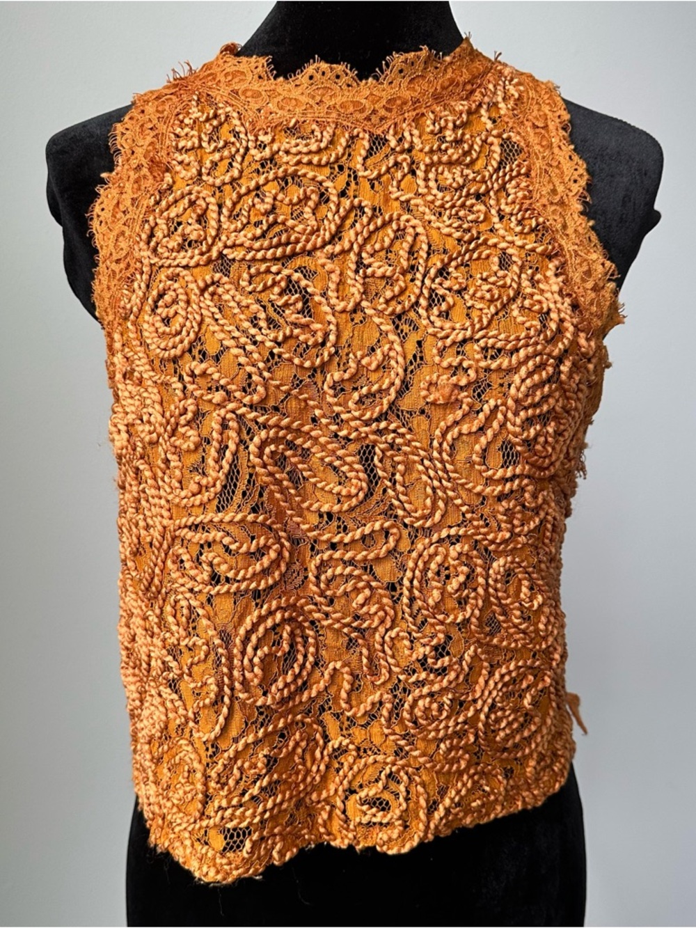 ZARA Women’s Burnt Orange Crochet Lace Top Sz S